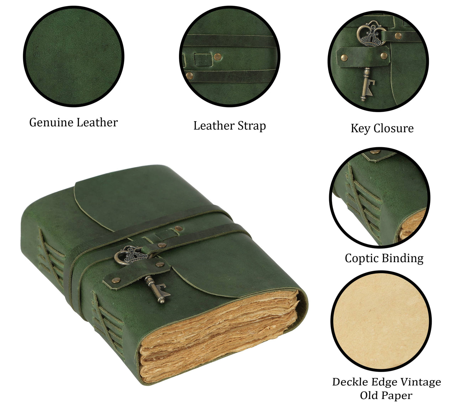 Tuzech Handmade Vintage Genuine  Leather Belt and Key Diary