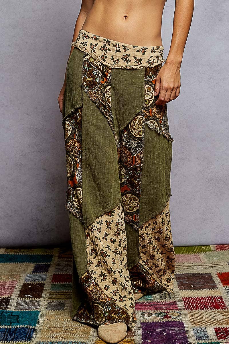 Printed Patchwork Woven Pants S-L