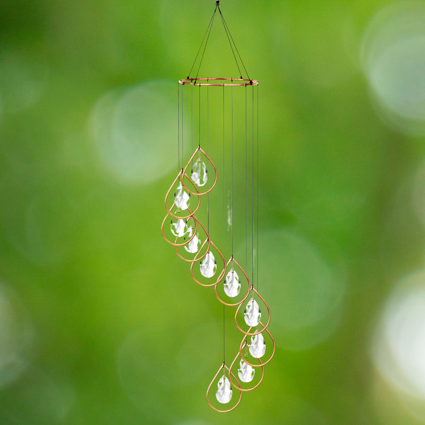 Copper Teardrop Spiral Suncatcher Windchime - 35"