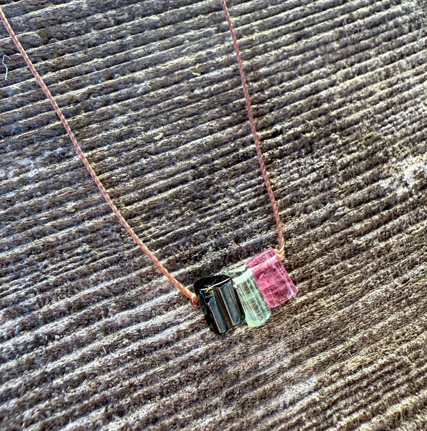 Multi Tourmaline Smooth Stick Bar Cord Necklace