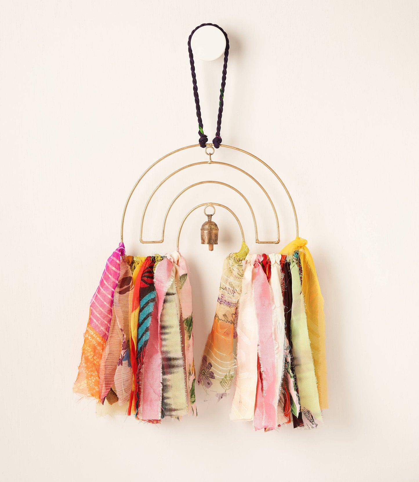 Swapna Rainbow Bell Wind Chime Upcycled Sari - Handmade