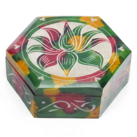 Lotus stone box: Soapstone / 4" Hexagon