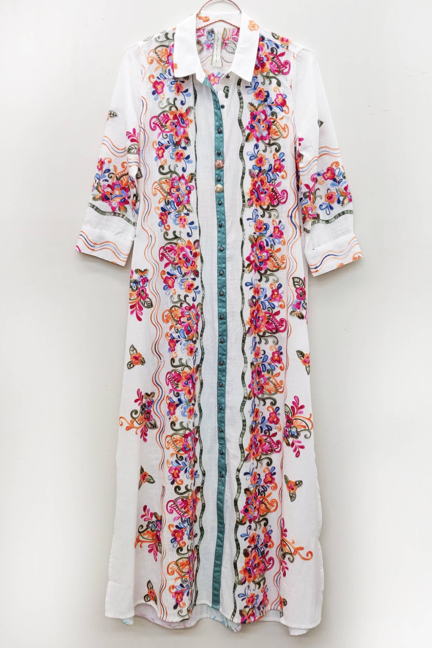 Beauty Mark Embroidered Maxi Duster / Shirt Dress : White /