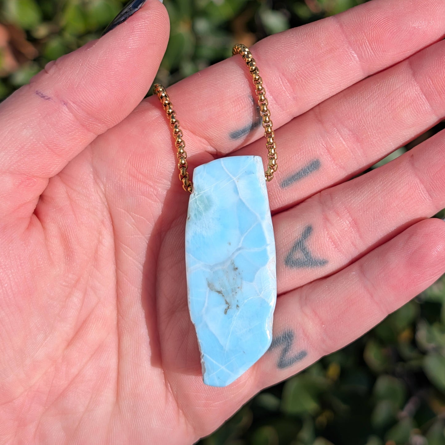 Larimar Specimen Necklaces - 24k Gold Plated Steel