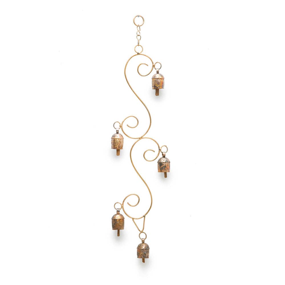 Wind Chime Bronze Curling Vine 5 Bell, Boho Garden Decor
