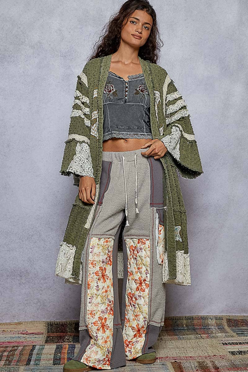 Vintage solid peace patch long cardigan woven top: Black