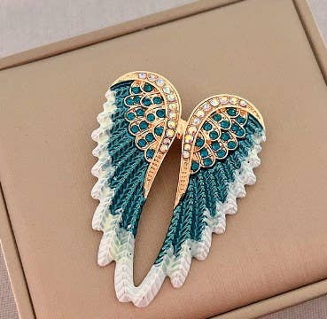 Rhinestone Angel Wing Brooch Pin, Multi Color Options