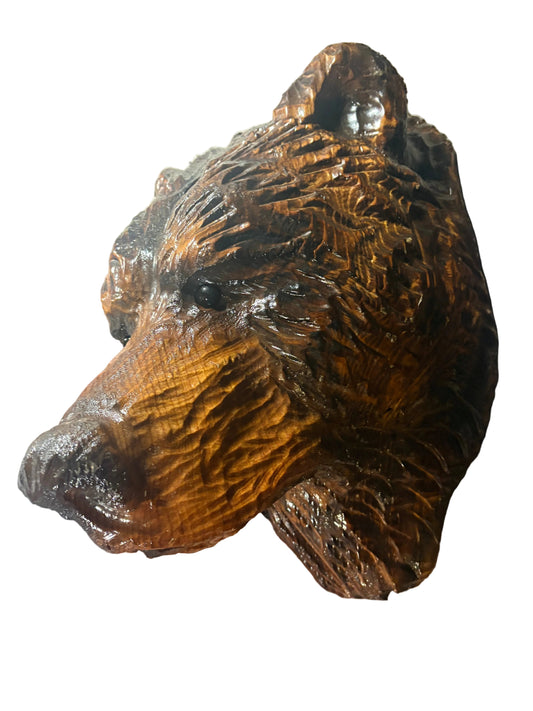 Wood Carved Bear Head
