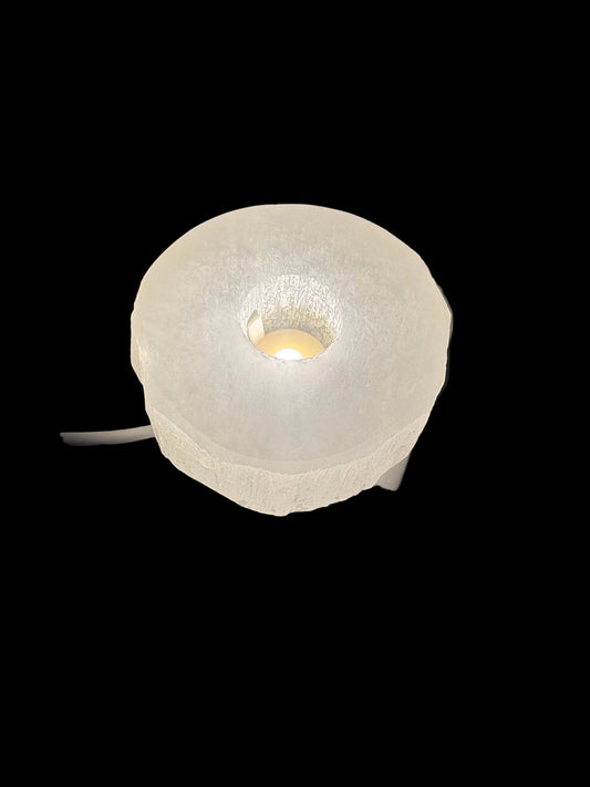 Selenite Round Disc Lamp Light USB