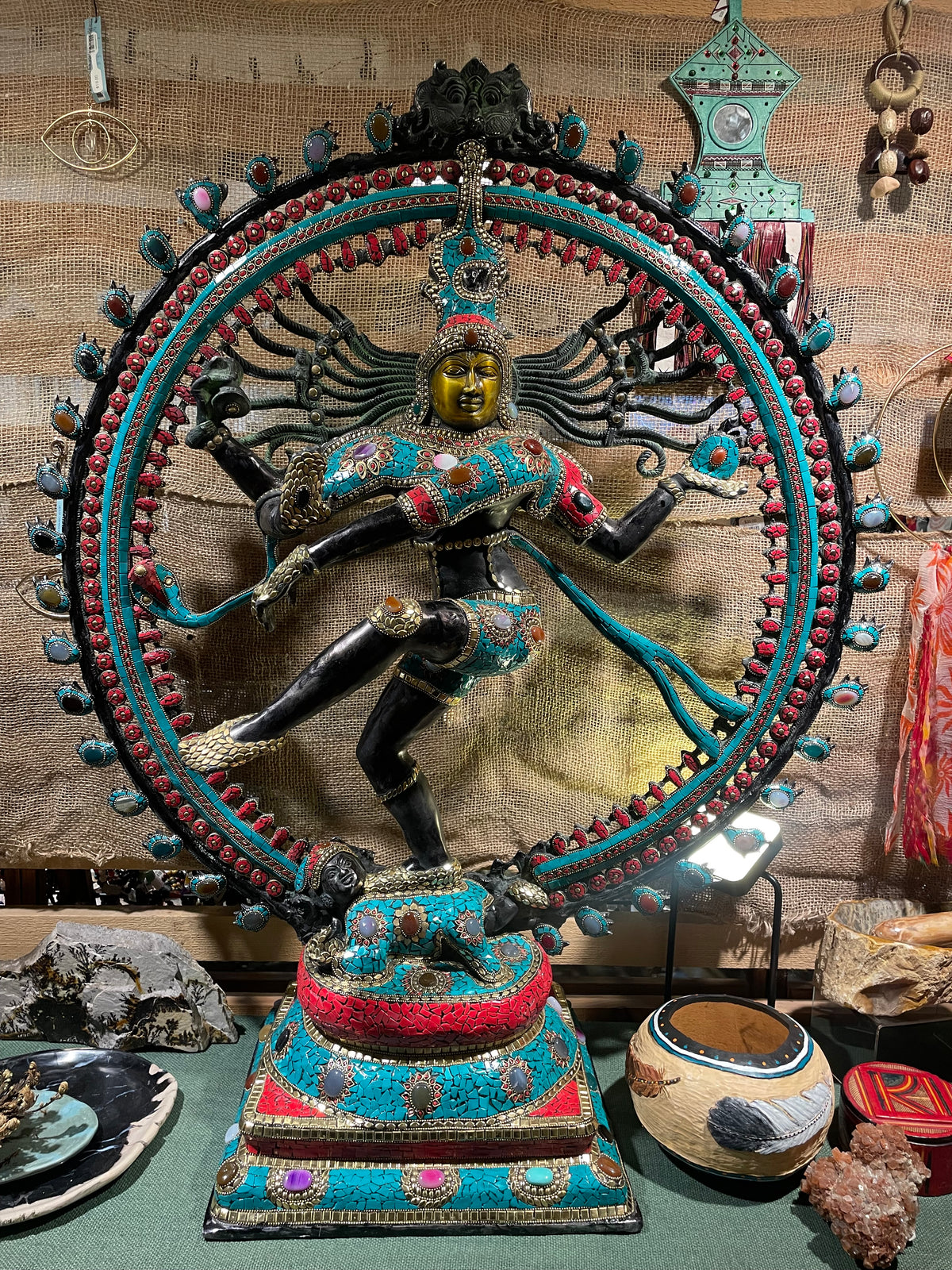 Dancing Shiva Statue with Inlaid Stones