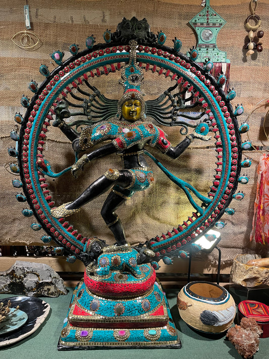 Dancing Shiva Statue with Inlaid Stones