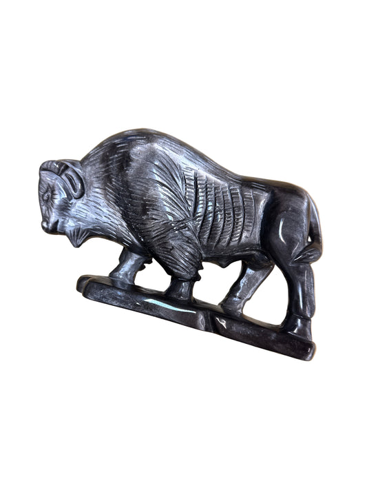 Bison-Stone Statue - Rainbow Obsidian 5X7