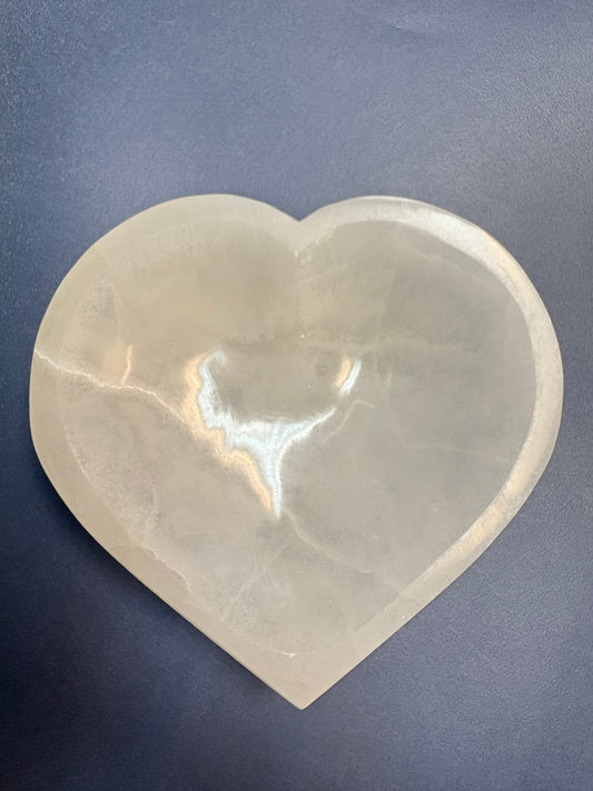 Selenite Heart Bowl 6"