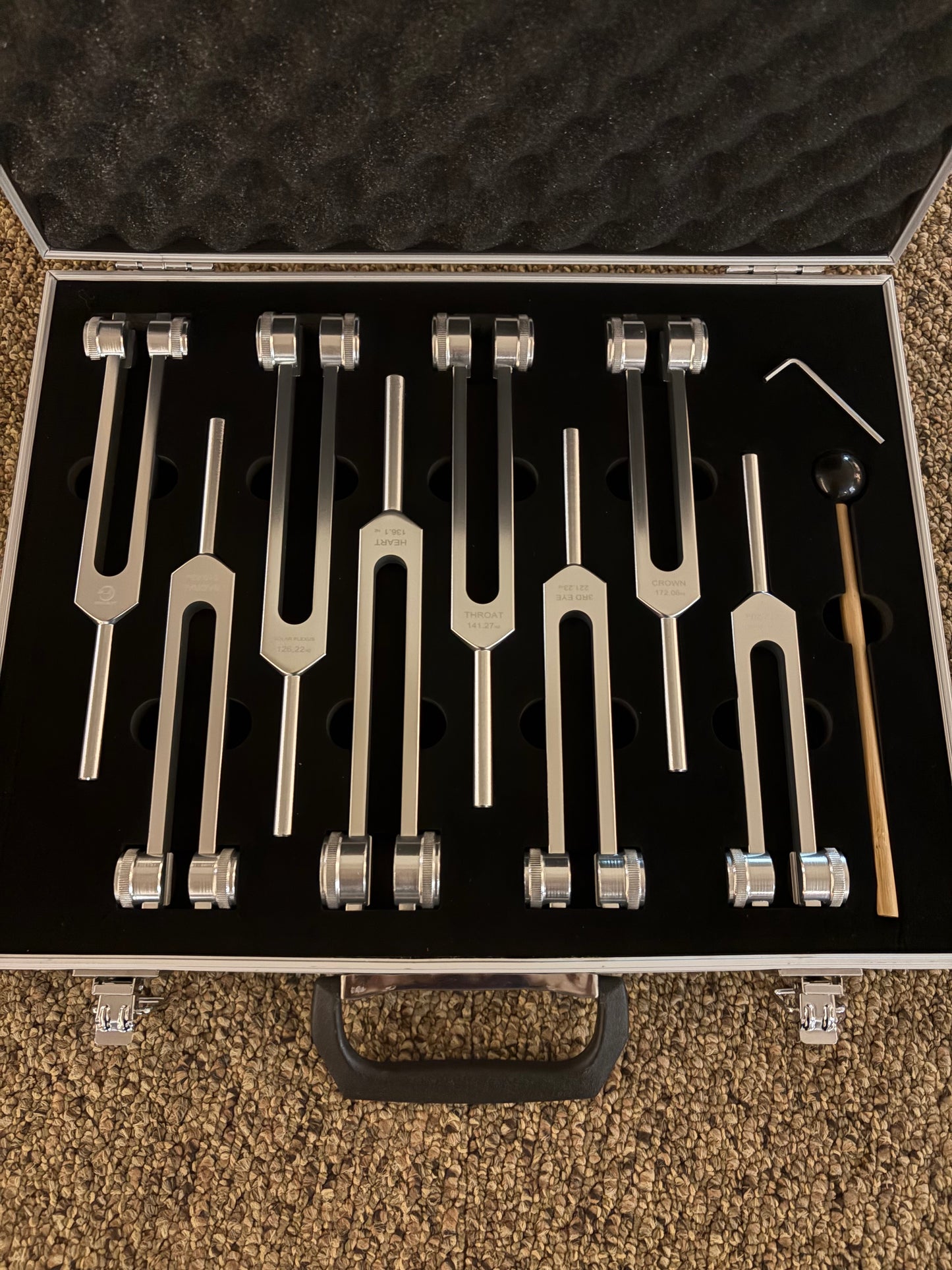 Set of Silver Tuning Forks in Case