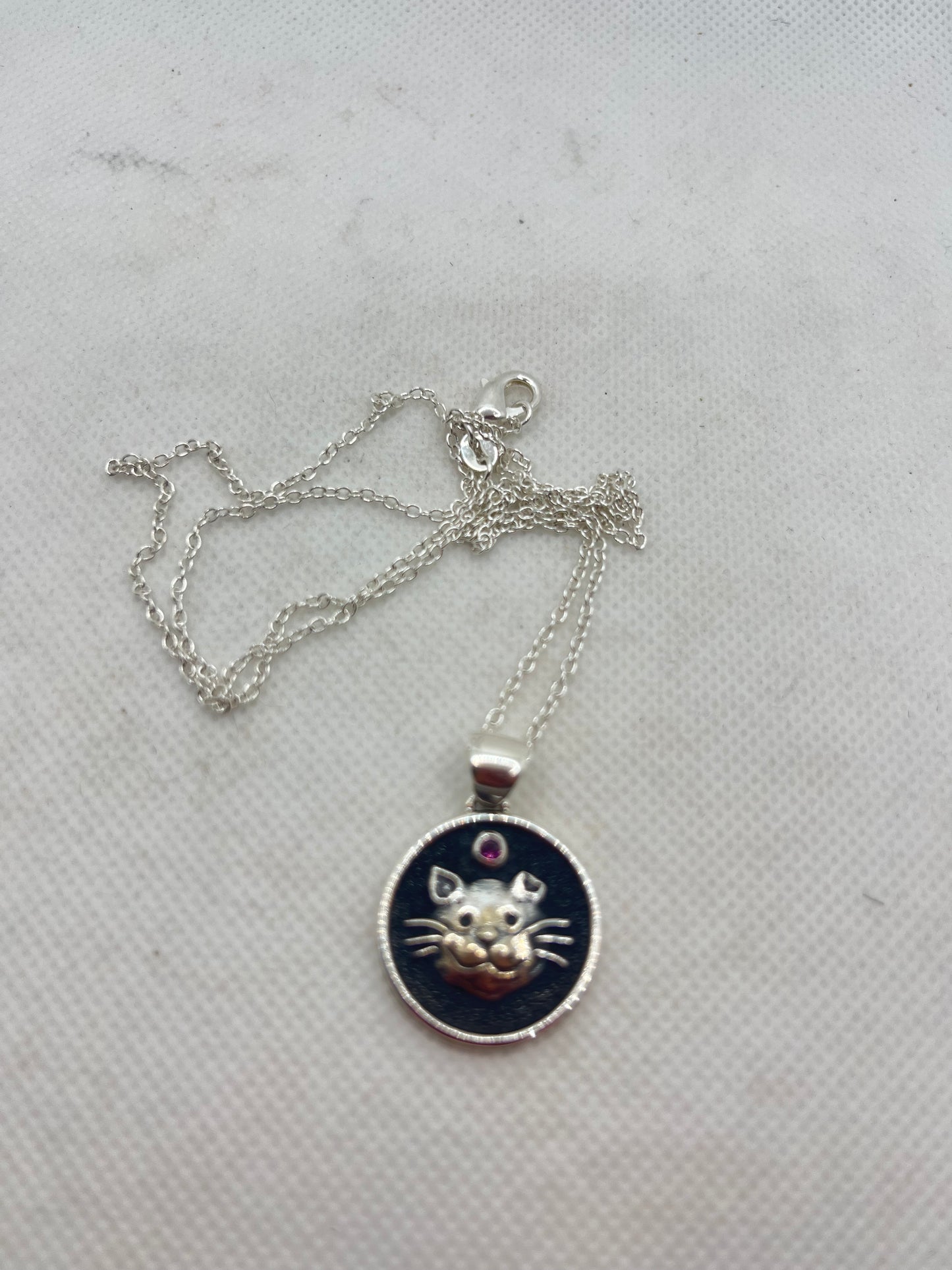 Lost Cat with Garnet Necklace