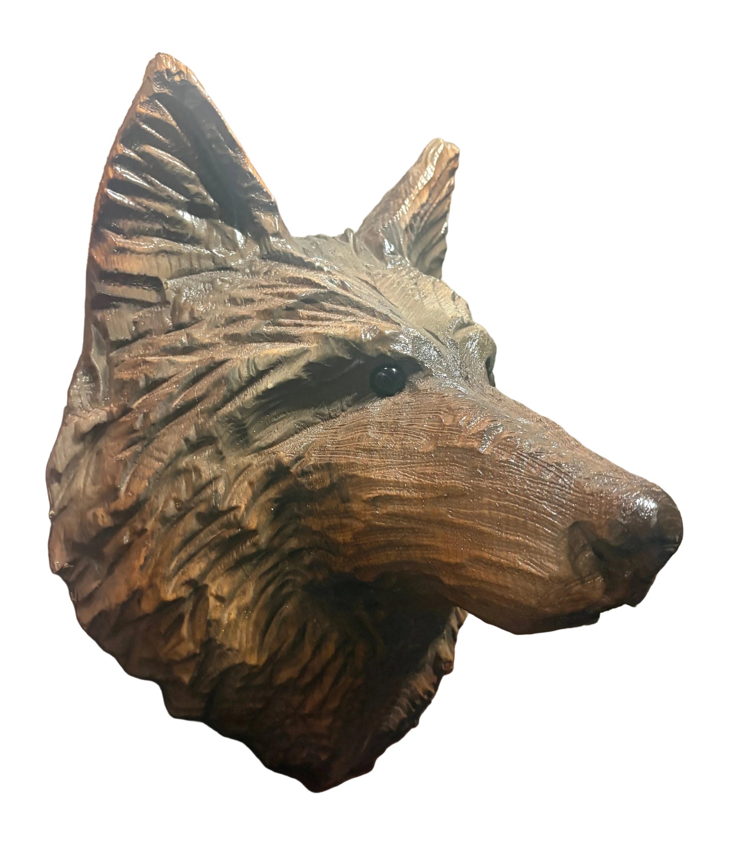 Wood Carved Wolf Head