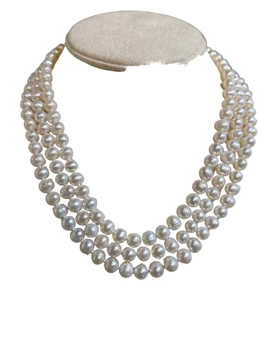 Pearl Freshwater Necklace Triple Strand