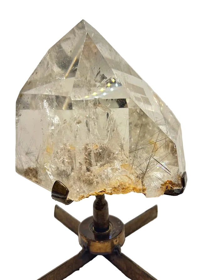 Quartz Crystal Point Rutile in Stand