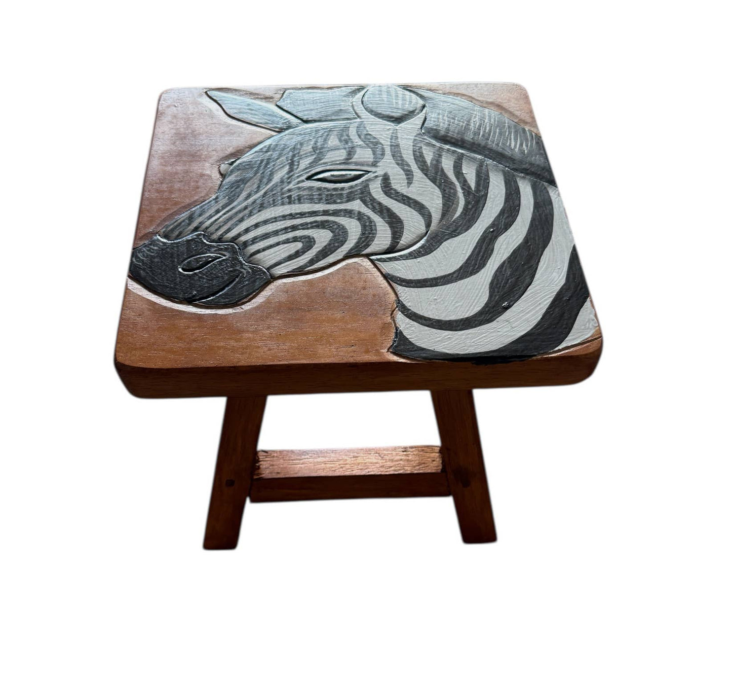 Wood Stool With Zebra Design Hand Painted Home Decor