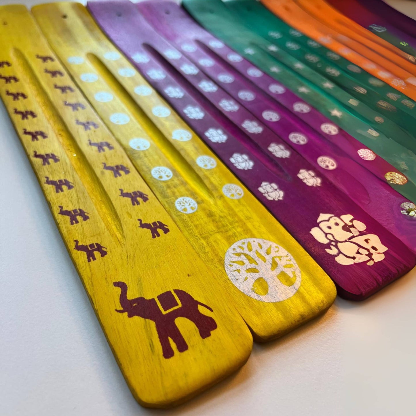 10" Wooden Incense Holders – Assorted Colors & Symbols