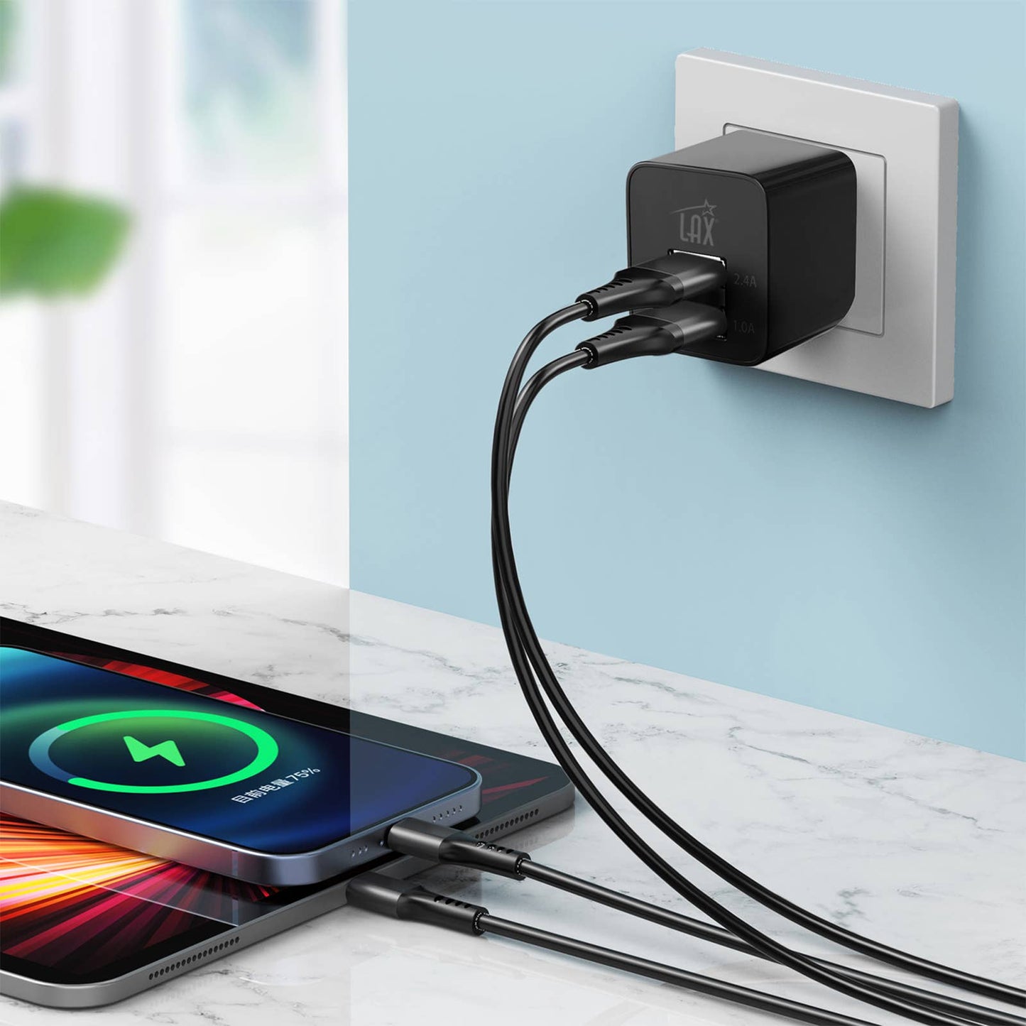 LAX Fast Charging 2 Port USB Wall Charger Retail Pack: White