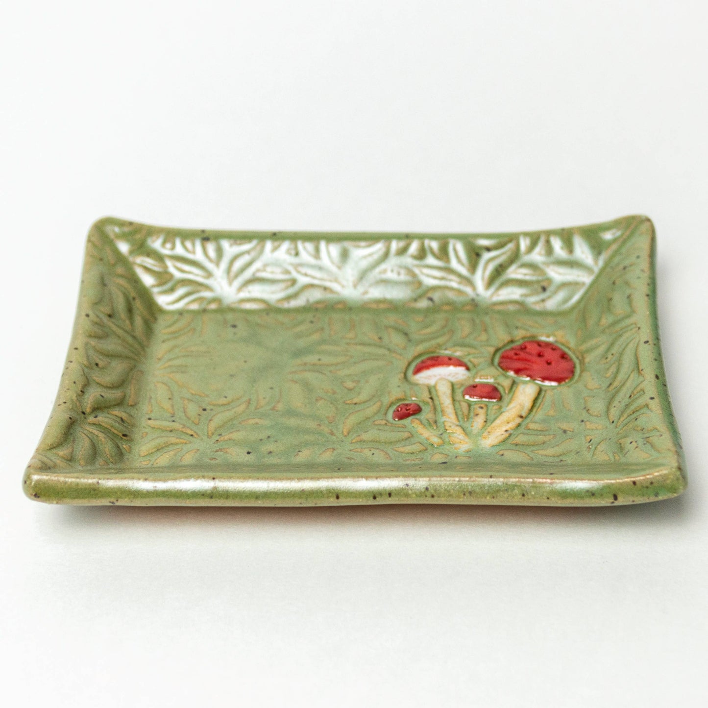 Mushroom Design Handmade, in Ohio, Ceramic Green Trinket Dish