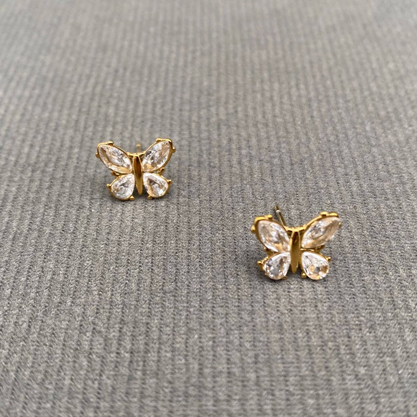 Zircon Inlaid Butterfly 18K Golden S.Steel Stud Earrings