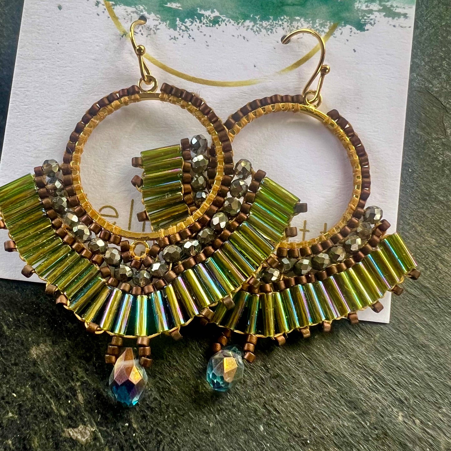 Secret Garden hand woven seed bead statement earrings
