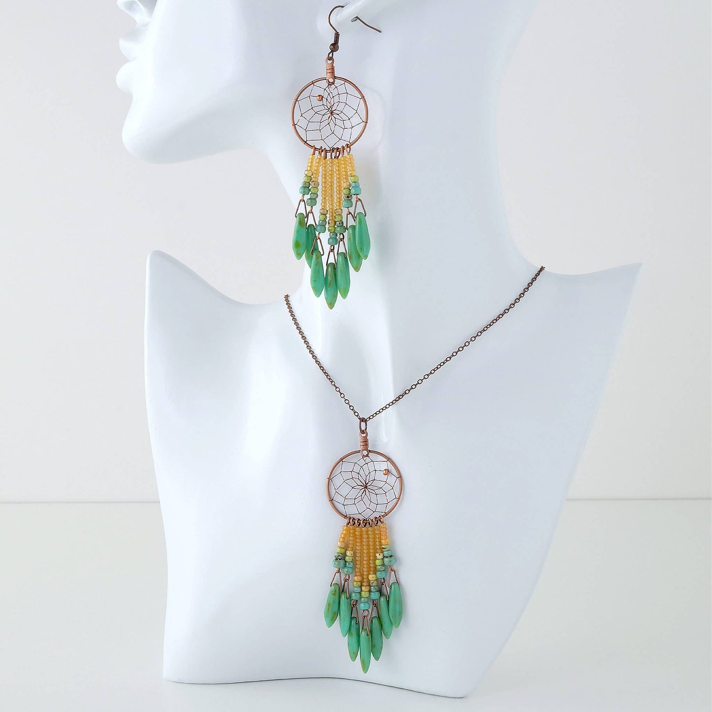 Specialty 1" Dream Catcher Necklace with Picasso Beads