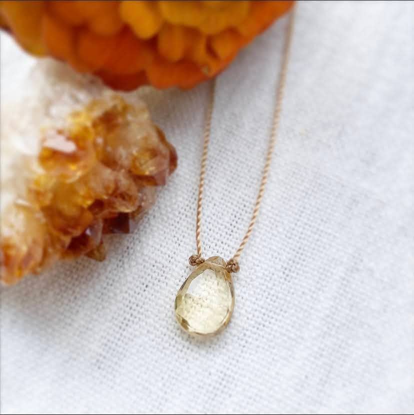 Citrine Faceted Teardrop Cord Necklace: 16, 18, or 20"