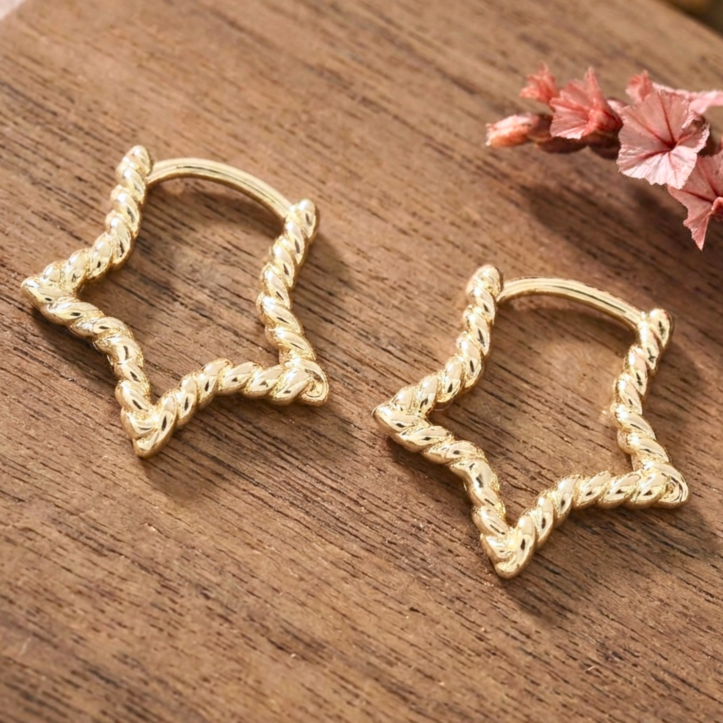 Twisted Star Huggie Earrings - Gold Plated & Stainless Steel Boho Hoops