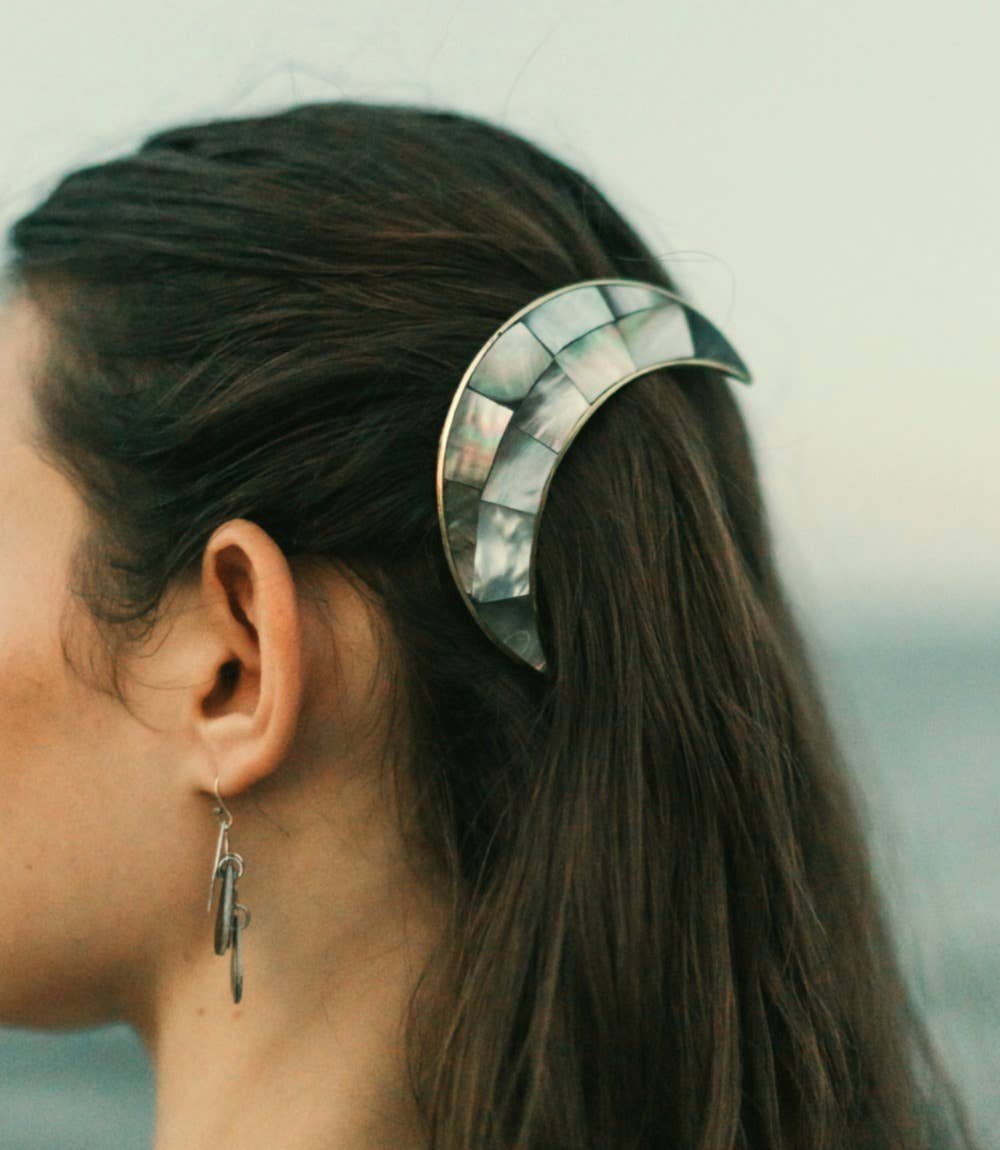Chandra Crescent Moon Hair Pin with Stick - Mother of Pearl