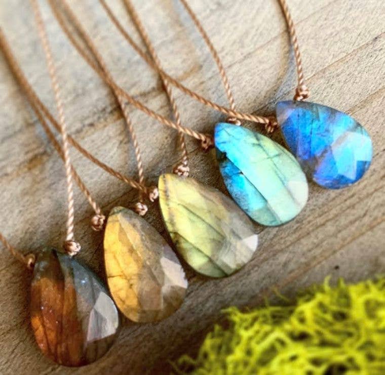 Labradorite Faceted Teardrop Necklace 16, 18 or 20"