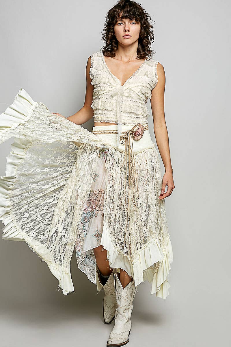 V-neck Sleeveless Cropped Woven Lace Top