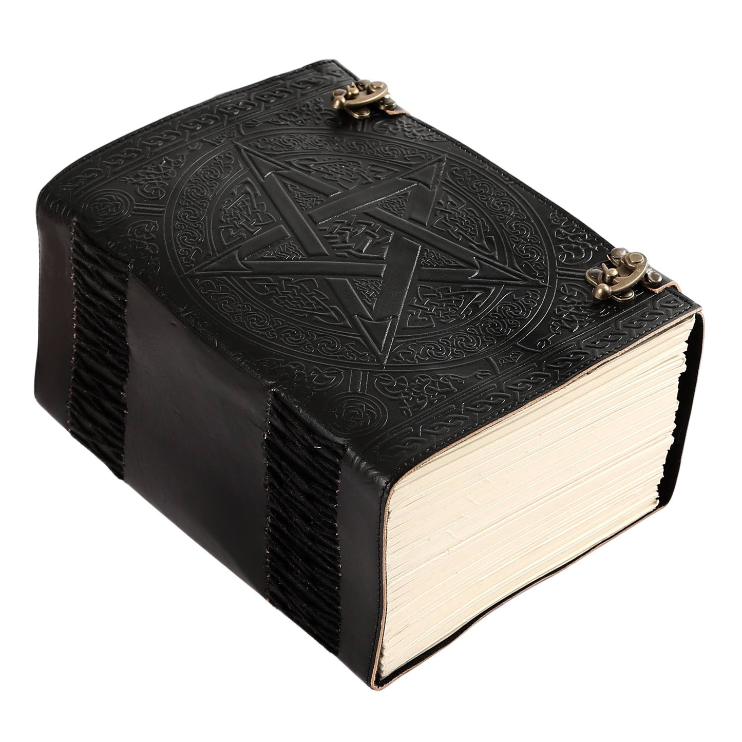1000 Pages Large Black Pentagram Embossed Leather Journal | Writing Leather Notebook | Leather grimoire Book | Handmade Leather Journal Gift