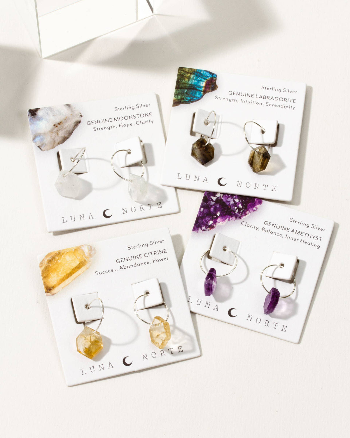 Sterling Silver Geometry Mini Hoop Earrings- Citrine