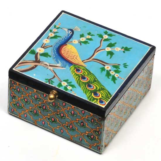Peacock Box: Wood / 5"x5"x3"