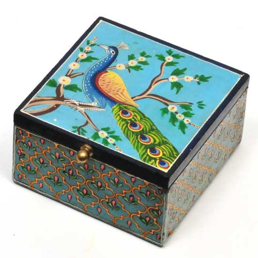 Peacock Box: Wood / 5"x5"x3"