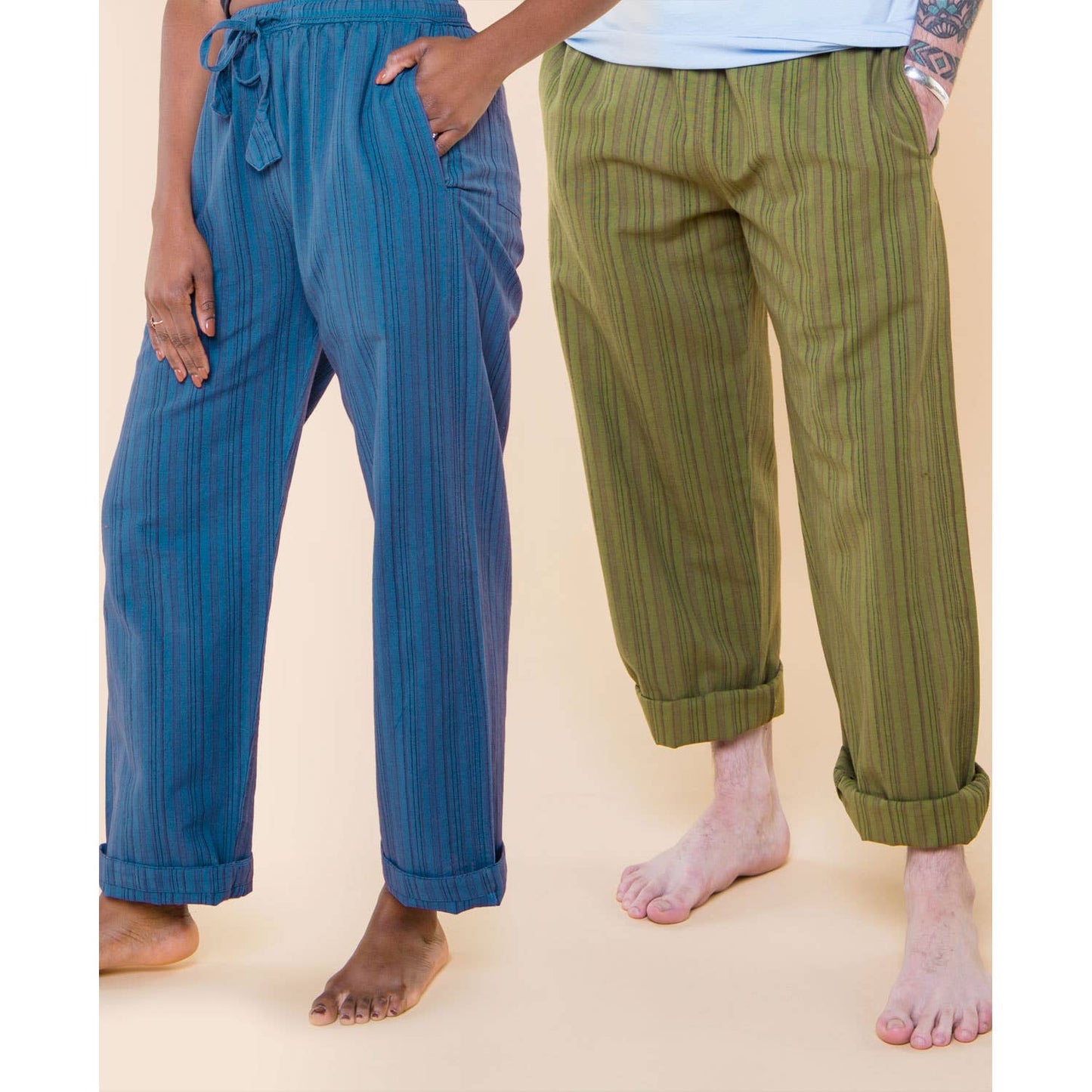 Striped Hippie Pants - Spirit Sage: MD
