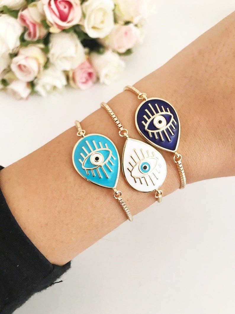 Blue Evil Eye Gold Adjustable Bracelet