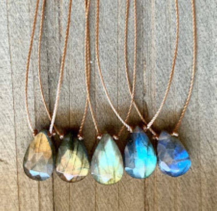 Labradorite Faceted Teardrop Necklace 16, 18 or 20"