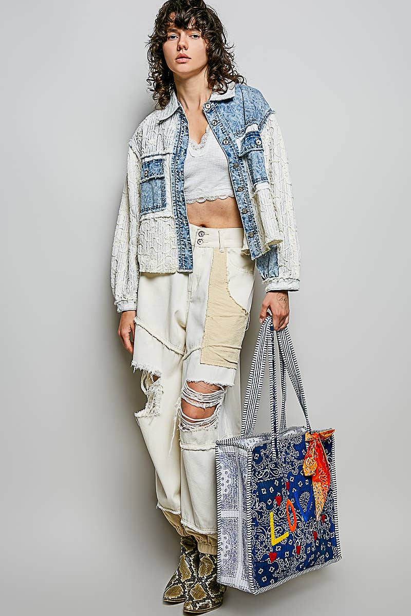 Quilted Indigo Paisley LOVE Tote Bag
