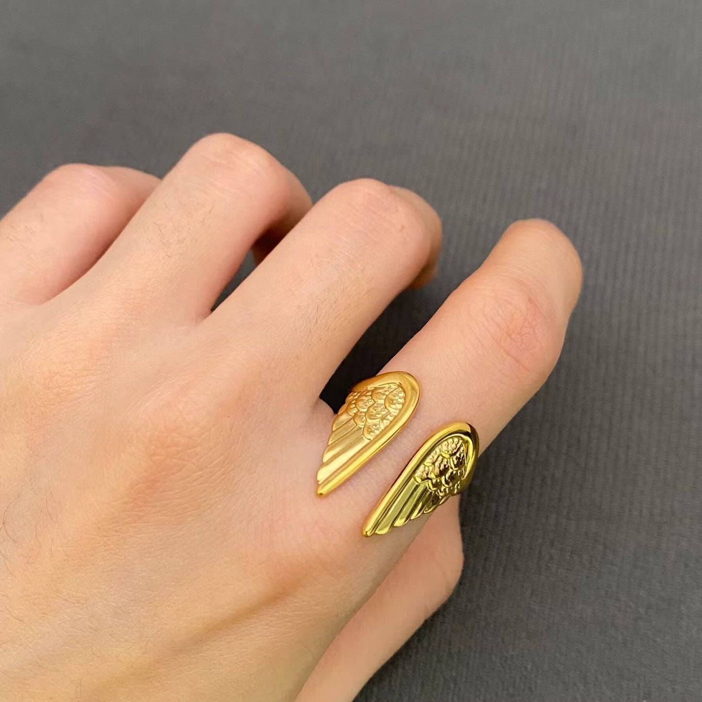Wings 18K Gold Plated Stainless Steel Adjustable Ring - FGS