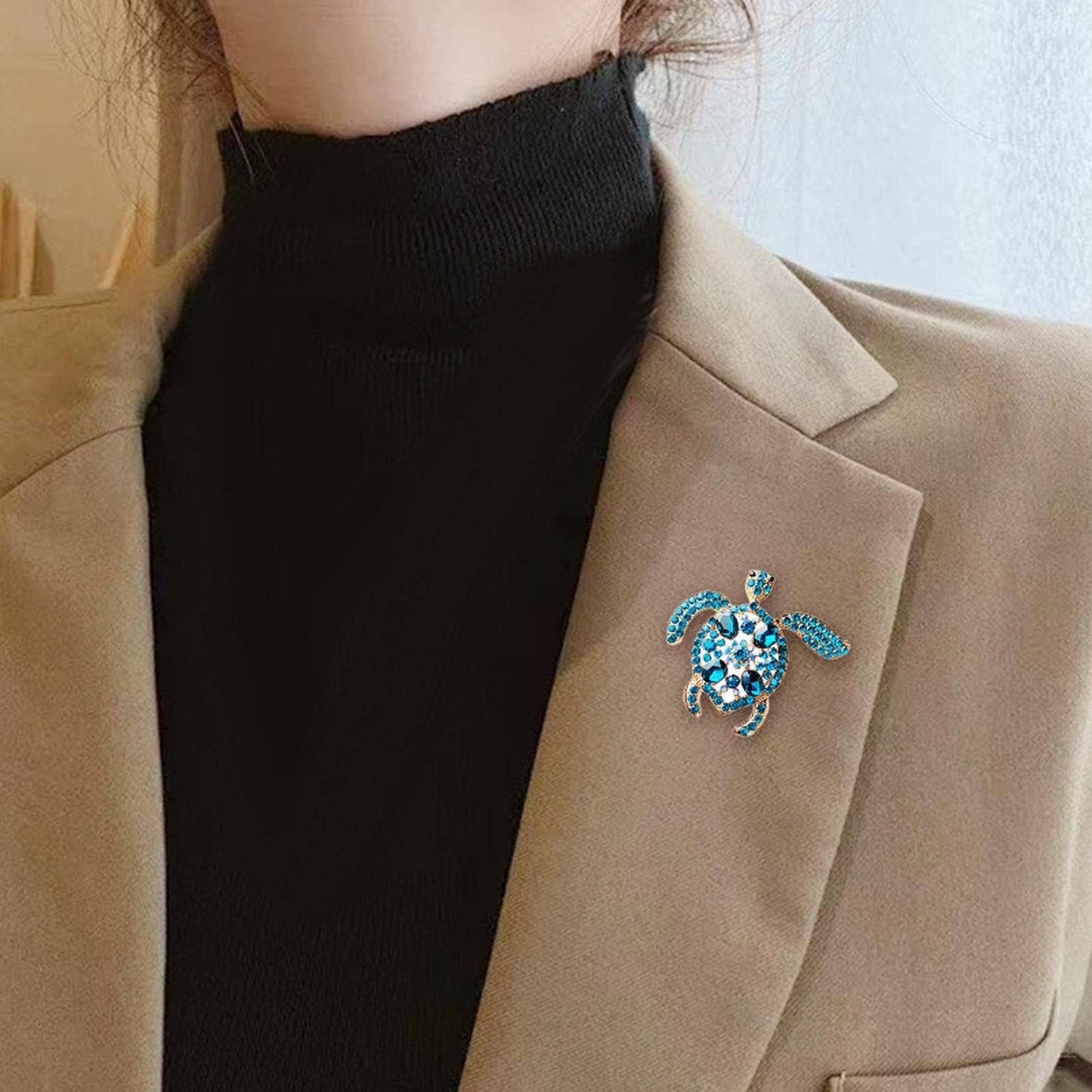 Crystal Turtle Brooch - Sparkling Blue Rhinestone