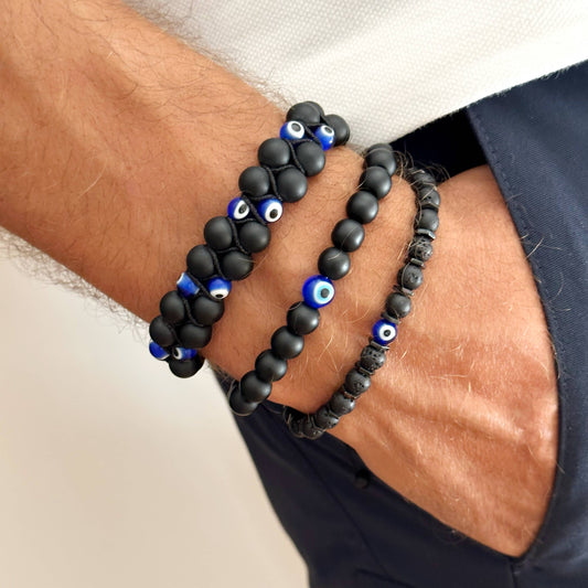 Onyx Bracelet with Evil Eye, Men Bracelet: Style 1