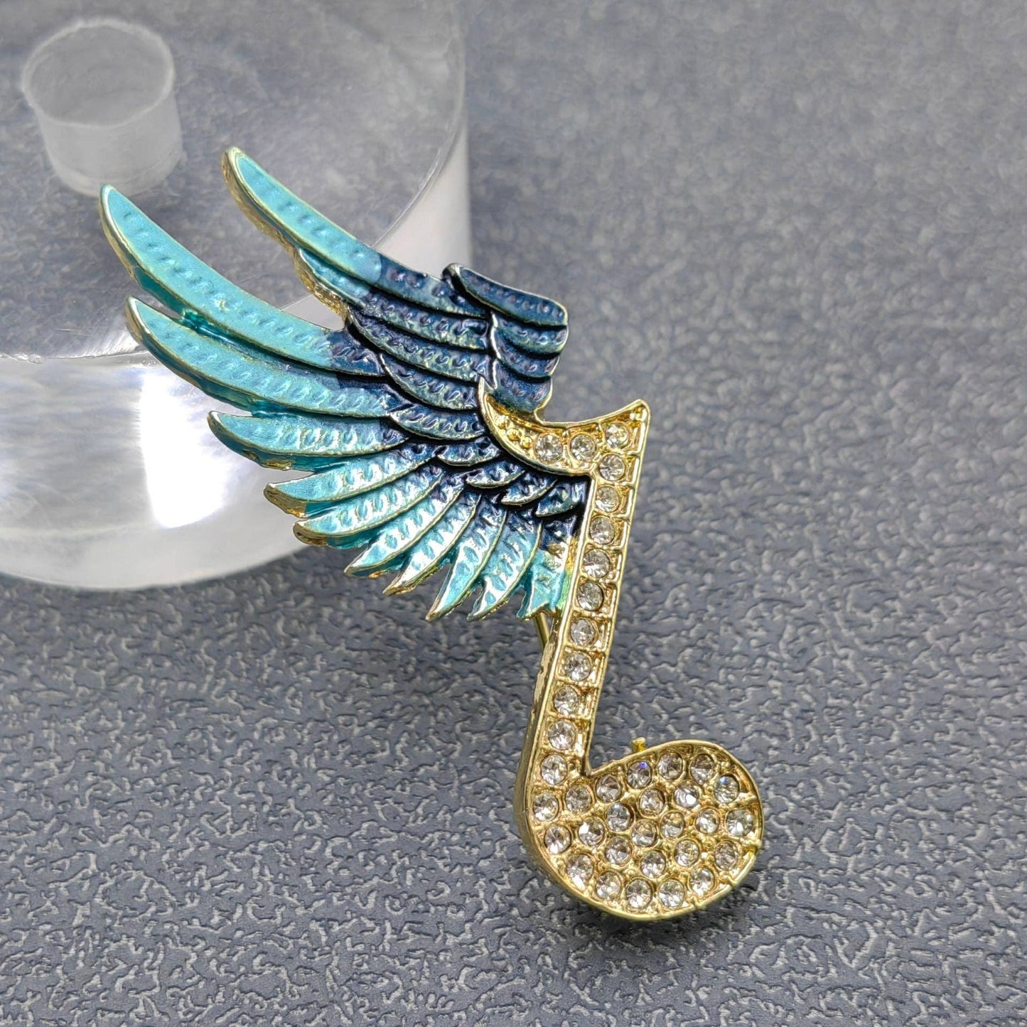 Enamel Wing Rhinestone Musical Note Brooch