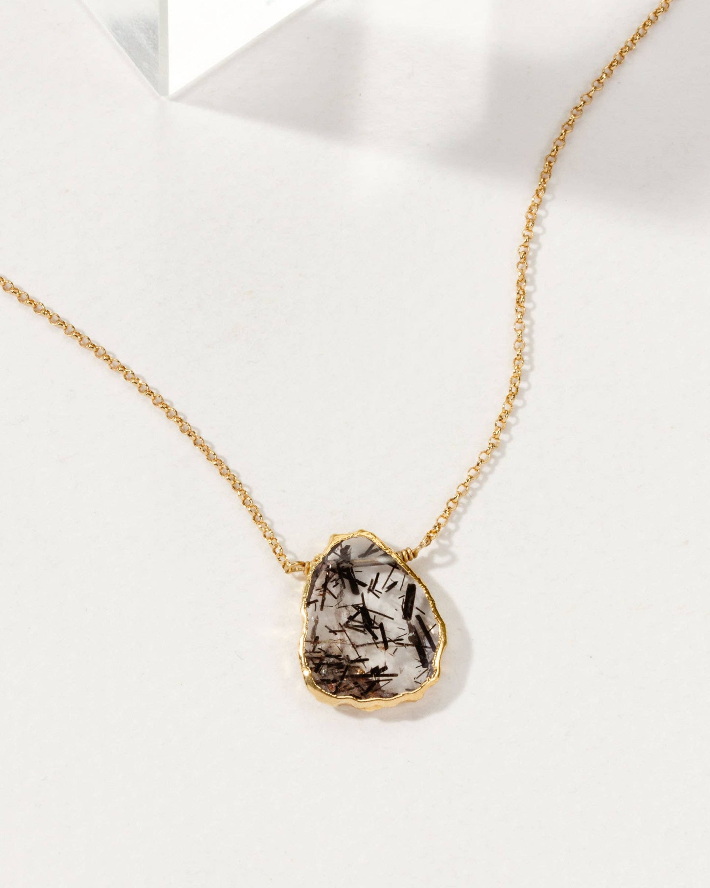 Earth, Wind and Fire Necklace Gold- Tourmalinated Quartz