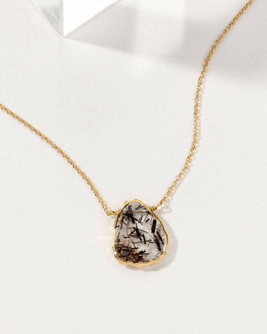Earth, Wind and Fire Necklace Gold- Tourmalinated Quartz