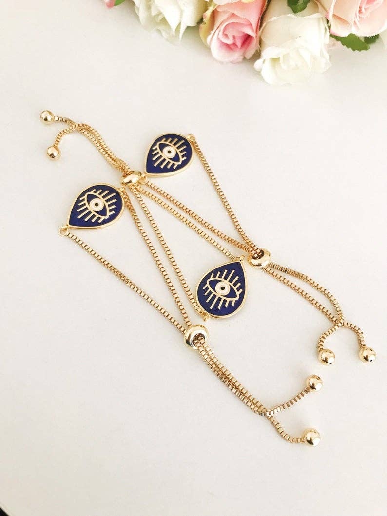 Blue Evil Eye Gold Adjustable Bracelet