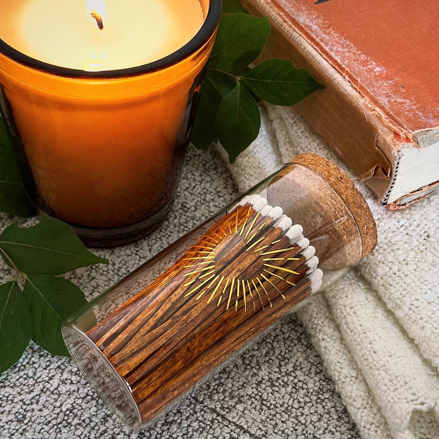 Gold Print with 4" Matches & Lg Cork Top Jar